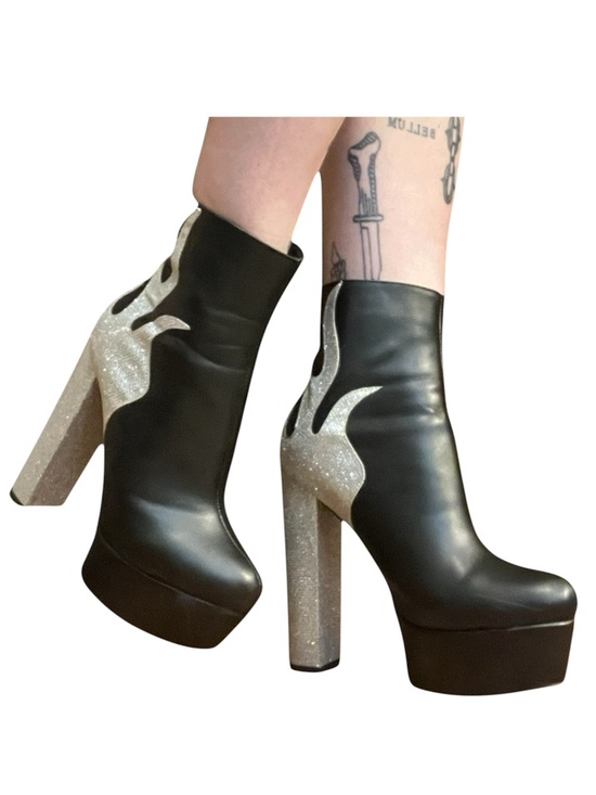 Glitter flame platform heels
